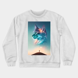 Galaxy Cat Double Exposure - Modern Digital Art Crewneck Sweatshirt